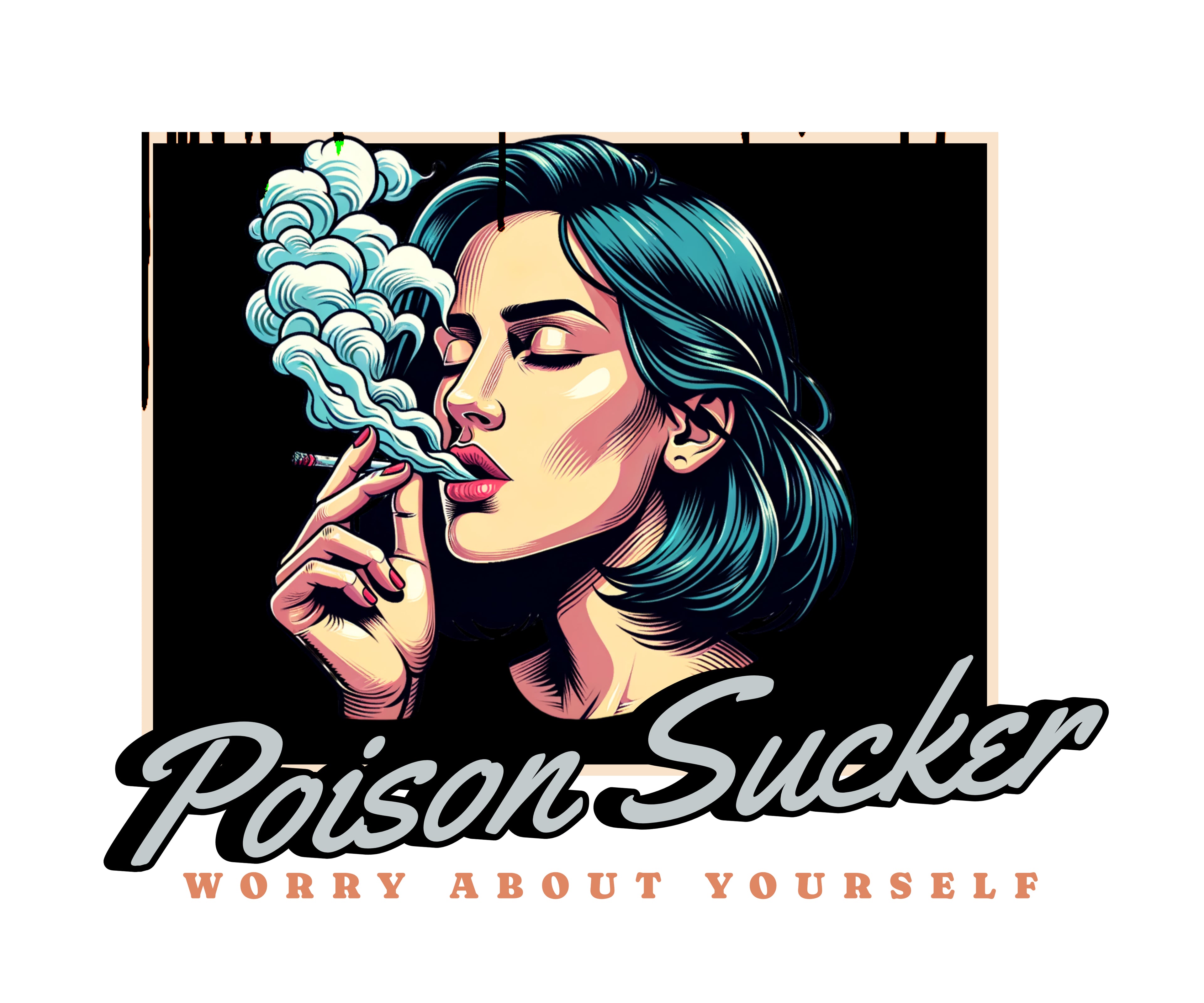 Black Graphic T-Shirt with Smoking Girl Grunge Style