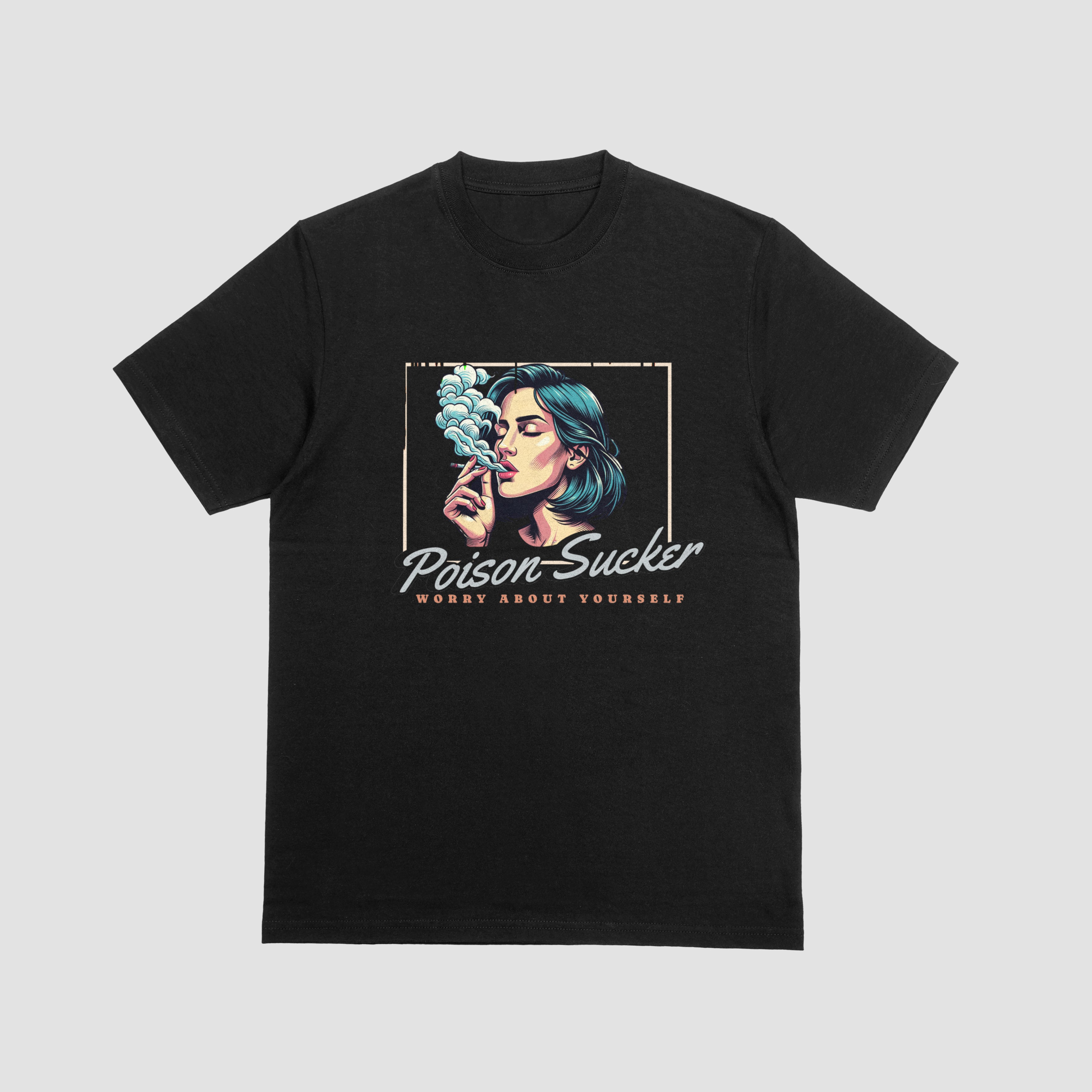 Black Graphic T-Shirt with Smoking Girl Grunge Style